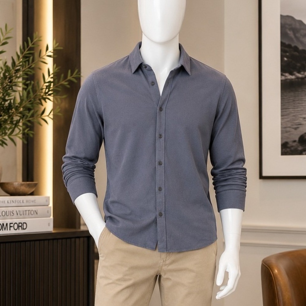 Abercrombie & Fitch Mens Button Down Shirt Pique Slate Blue Medium